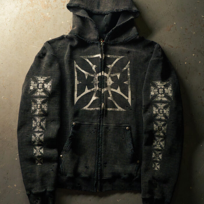Xixbrand xix distressed waffle zip hoodie  _PIX3087