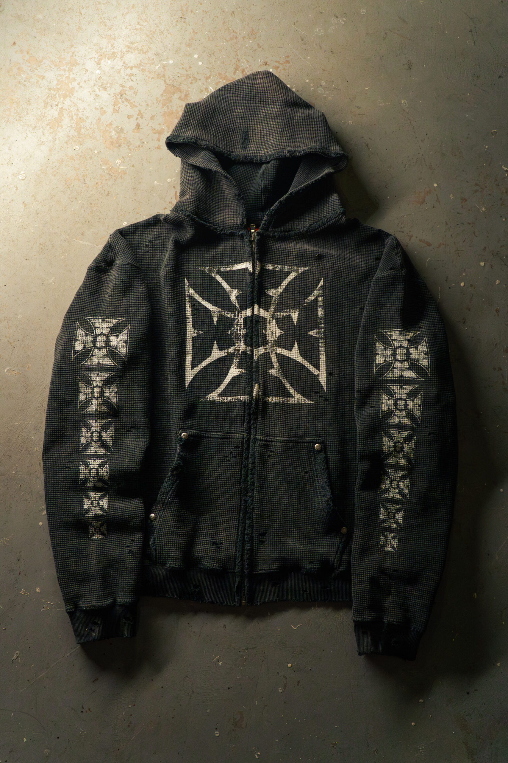 Xixbrand xix distressed waffle zip hoodie  _PIX3087