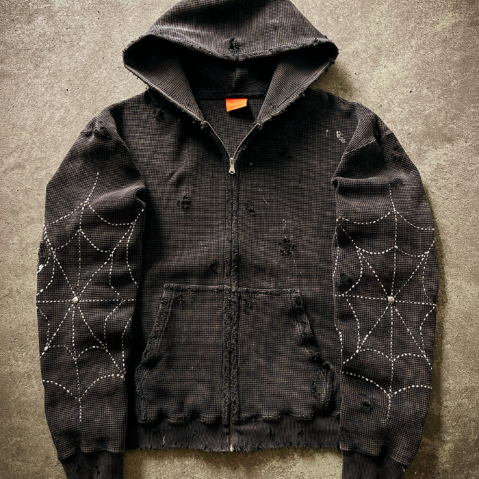 Xixbrand Sashiko spider waffle zip hoodie  img_0998-3