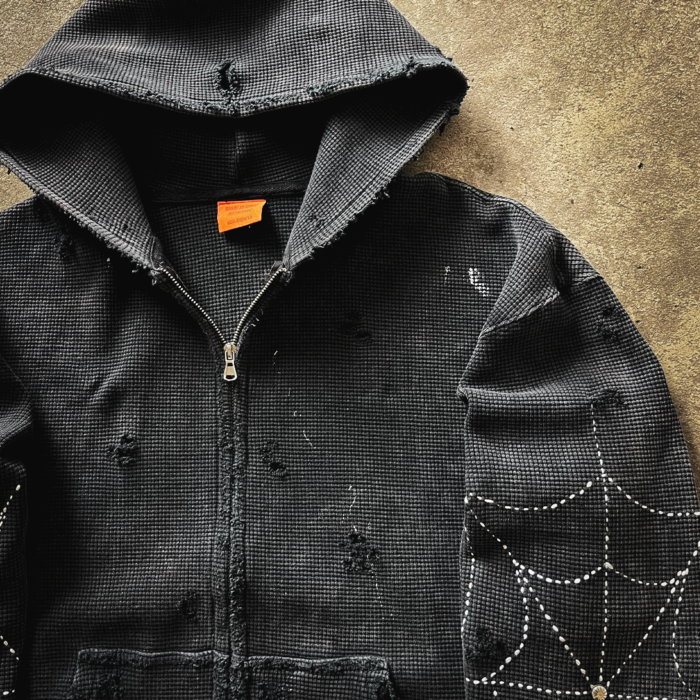 Xixbrand Sashiko spider waffle zip hoodie  img_1001-3