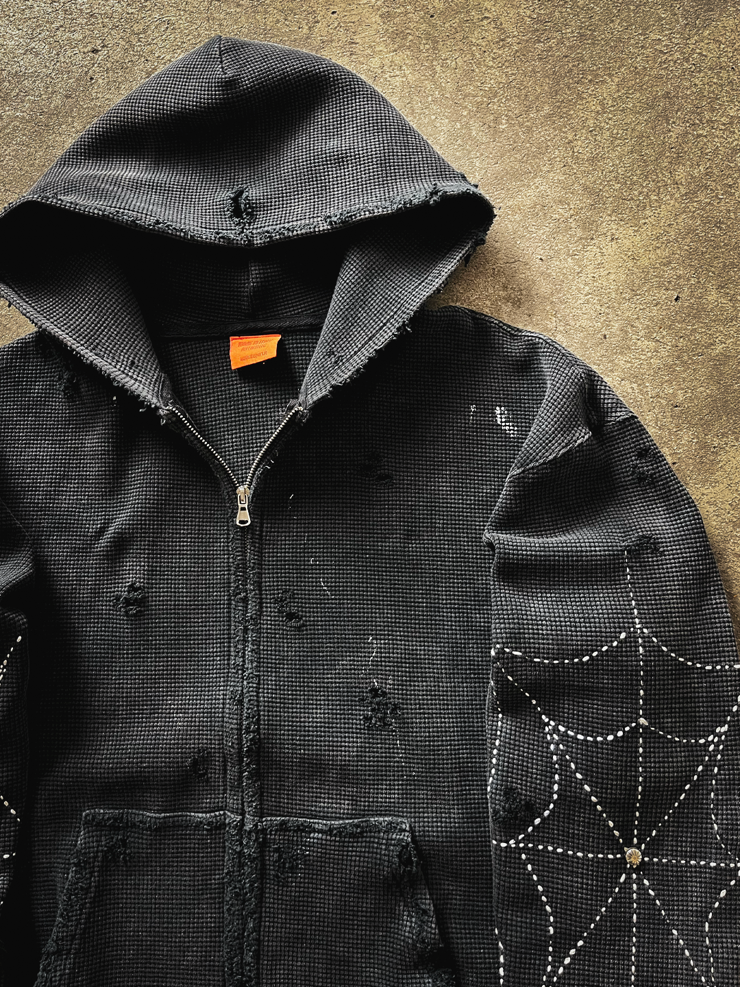 Xixbrand Sashiko spider waffle zip hoodie  img_1001-3