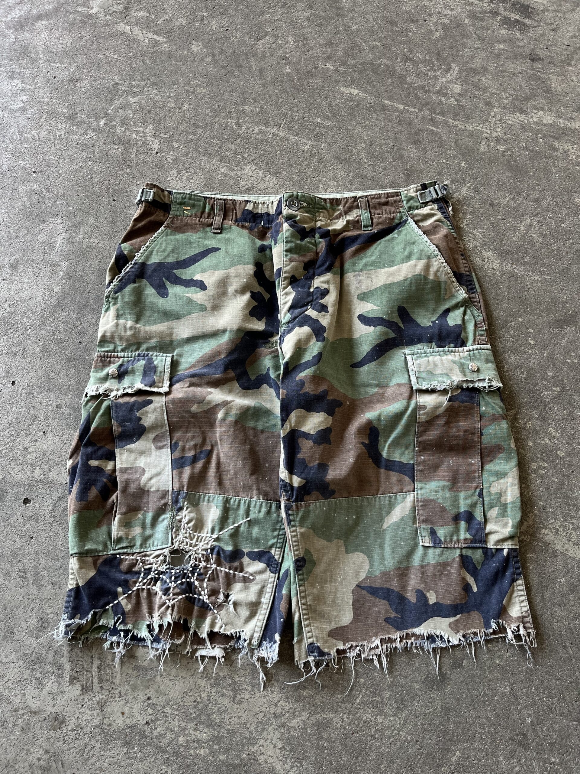 Xixbrand faded/distressed sashiko camo shorts - S Taglia: S img_1347