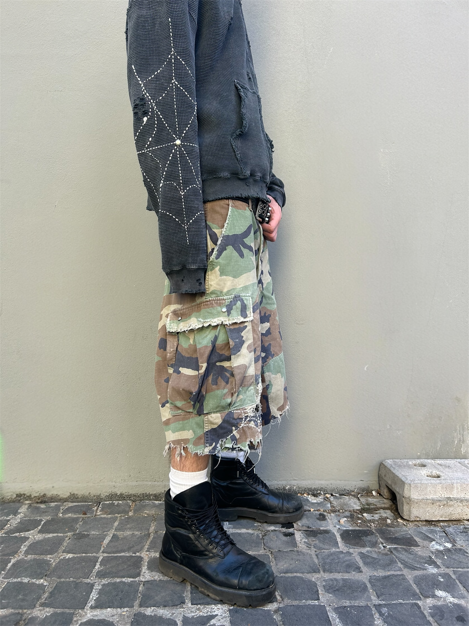 Xixbrand faded/distressed sashiko camo shorts  photoroom_20260412_122951